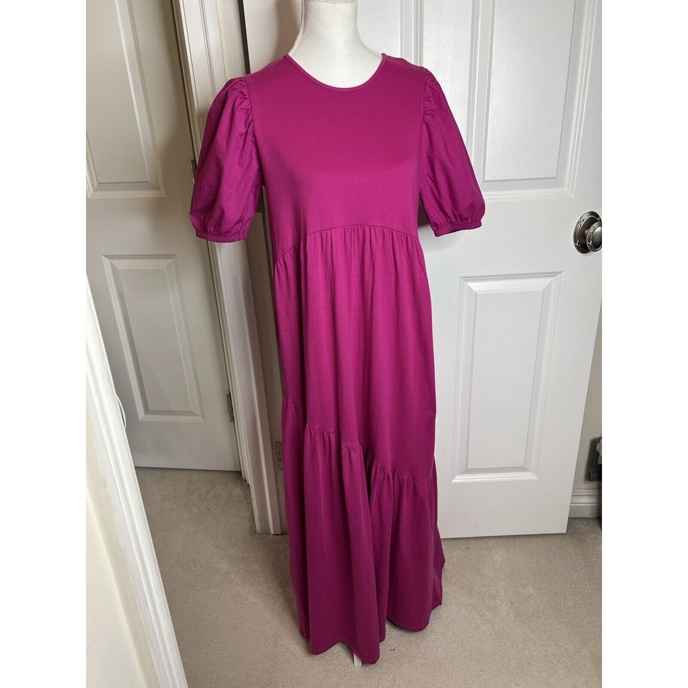 ZARA Voluminous Tiered Paneled Blogger Fave Pink Maxi Puff Sleeve Dress Size Med